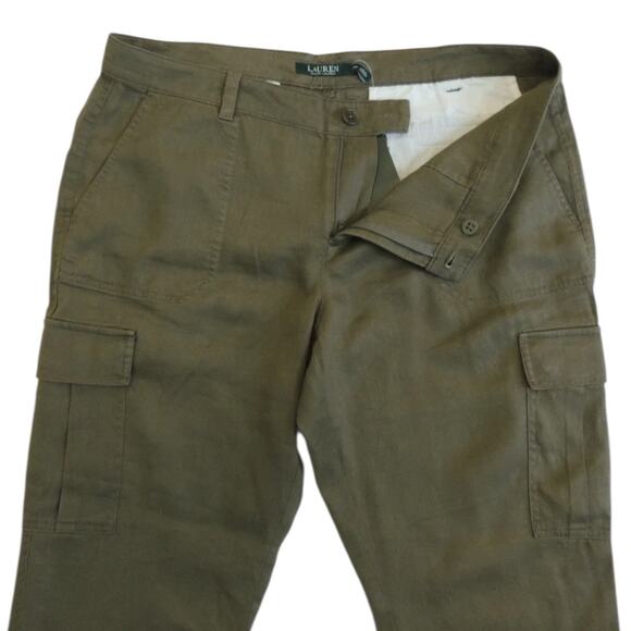 Ralph Lauren Pants Women Size 4 Drawstring Cuffs Linen Cargo Capri Polo - Picture 5 of 11